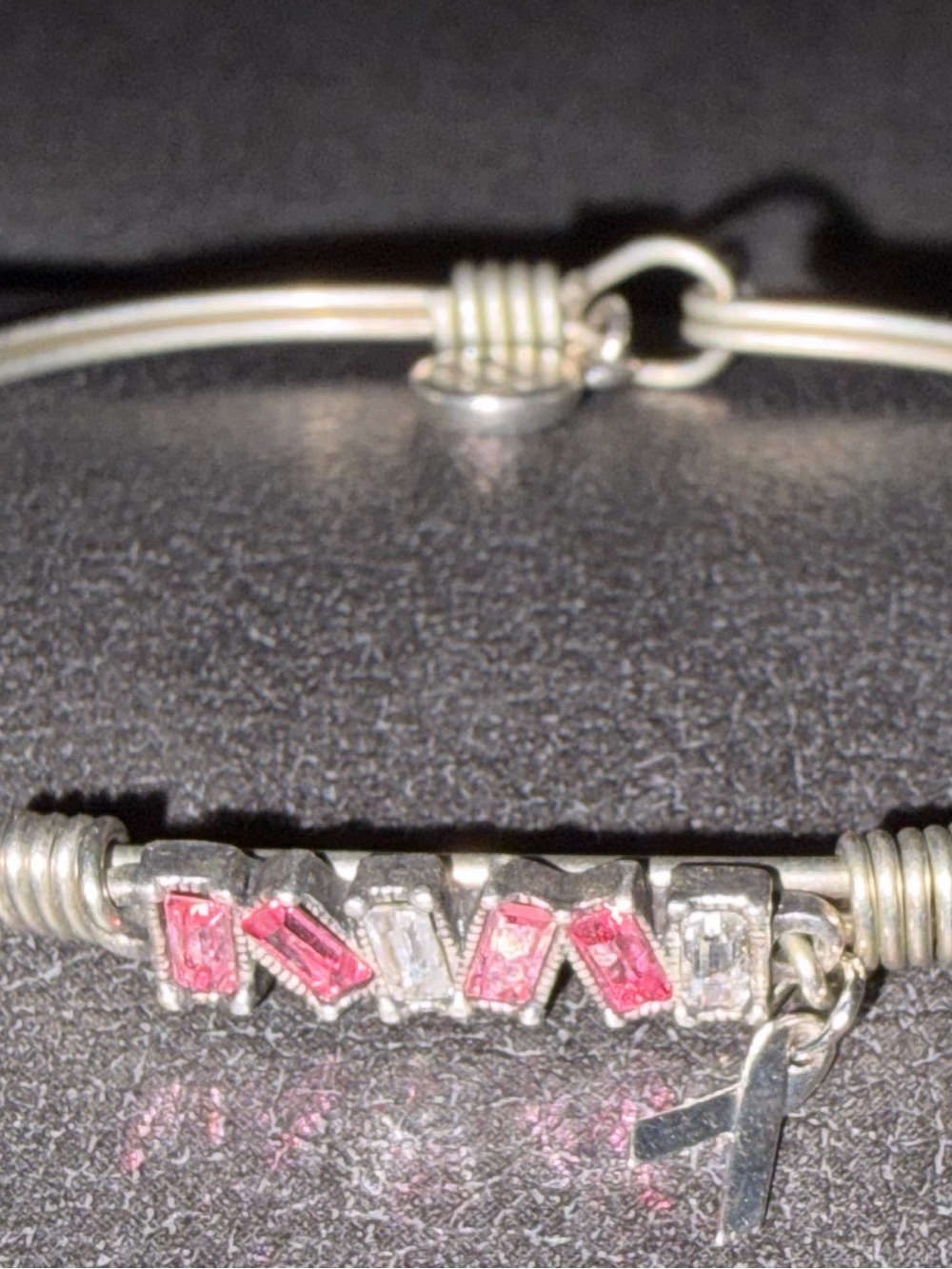 Luca + Danni Silver Bracelet with Pink Crystal Baguettes for breast cancer.
